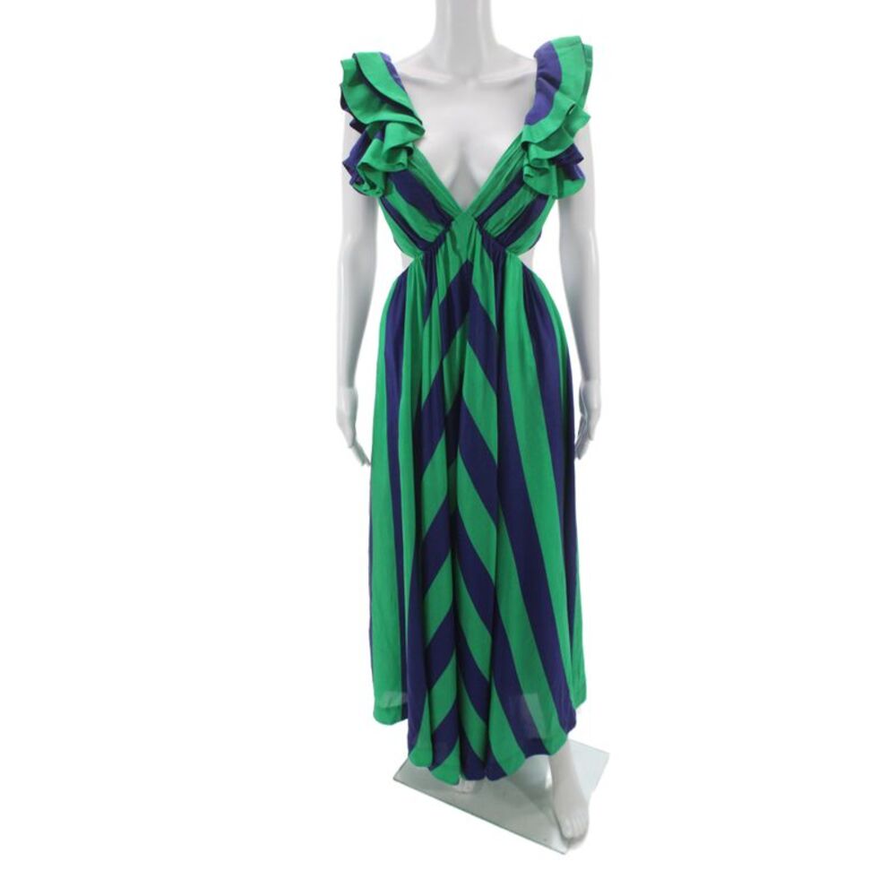 Zimmermann Womens Silk V-Neck Striped Maxi Dress Green Size 2